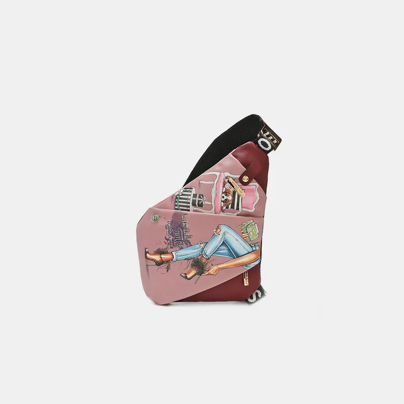 Nicole Lee USA Vegan Leather Leopard & Lip Pattern Crossbody Bag Casual Walk One Size Bags JT's Designer Fashion