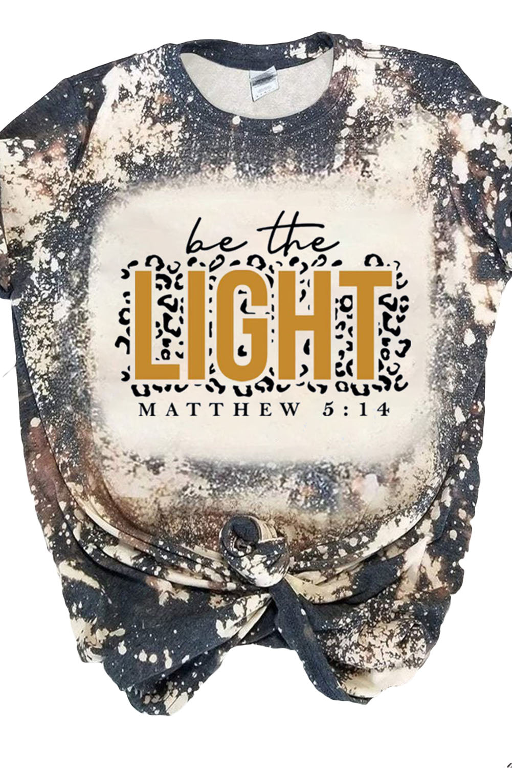 Multicolor LIGHT Letter Leopard Print Color Block Short Sleeve Top Graphic Tees JT's Designer Fashion