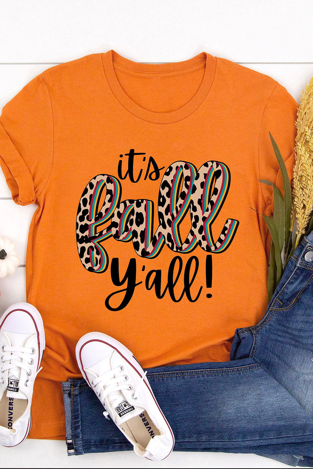 Orange Its Fall Yall Animal Print Casual T Shirt Graphic Tees JT's Designer Fashion
