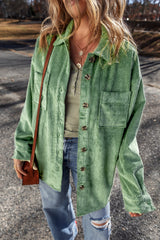 Mist Green Patched Pocket Button Up Corduroy Shacket Jackets JT's Designer Fashion