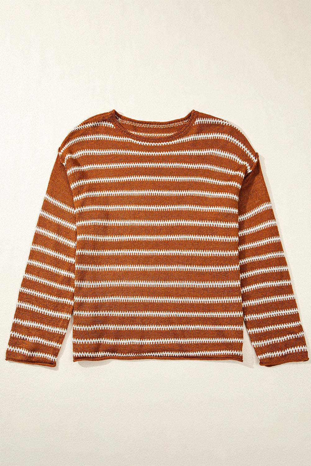 Brown Stripe Drop Shoulder Casual Sweater Sweaters JT's Designer Fashion