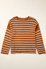 Brown Stripe Drop Shoulder Casual Sweater Sweaters JT's Designer Fashion