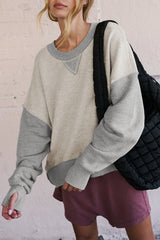 Light Grey Color Block Thumbhole Sleeve Drop Shoulder Sweatshirt Sweatshirts & Hoodies JT's Designer Fashion