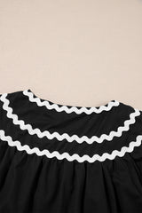 Black Contrast Ricrac Trim Short Sleeve V Neck Loose Mini Dress Mini Dresses JT's Designer Fashion