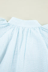 Myosotis Seersucker Ruffled Puff Sleeve Stand Neck Mini Dress Mini Dresses JT's Designer Fashion