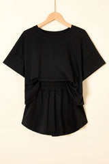 Black 2pcs Cropped Tee and Ruffle High Waist Skort Set Short Sets JT's Designer Fashion