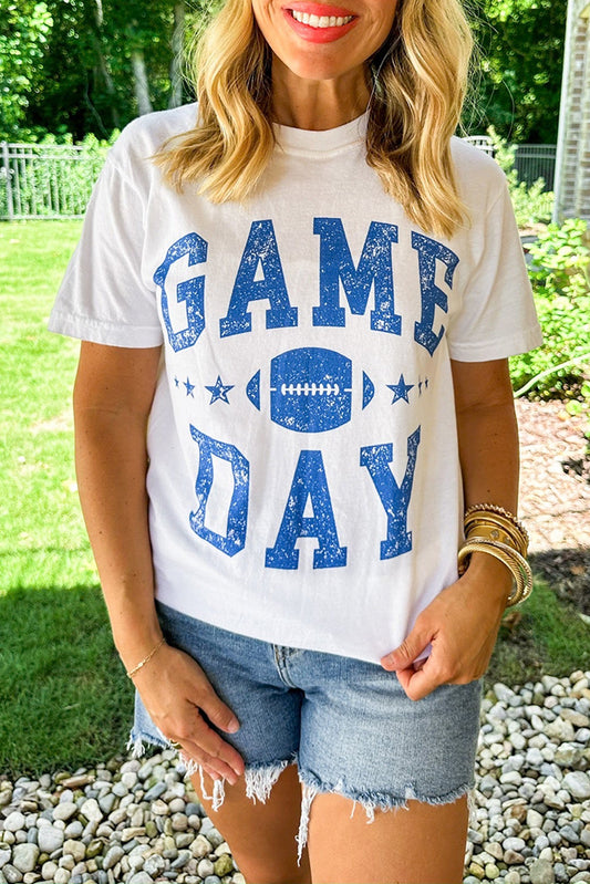 White GAME DAY Rugby Football Graphic Crewneck T Shirt Graphic Tees JT's Designer Fashion