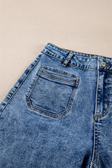 Blue Chic Patch Pocket Straight Leg Loose Jeans Jeans JT's Designer Fashion
