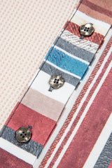 Beige Striped Waffle Patchwork Exposed Seam Raw Edge Casual Knit Top Blouses & Shirts JT's Designer Fashion