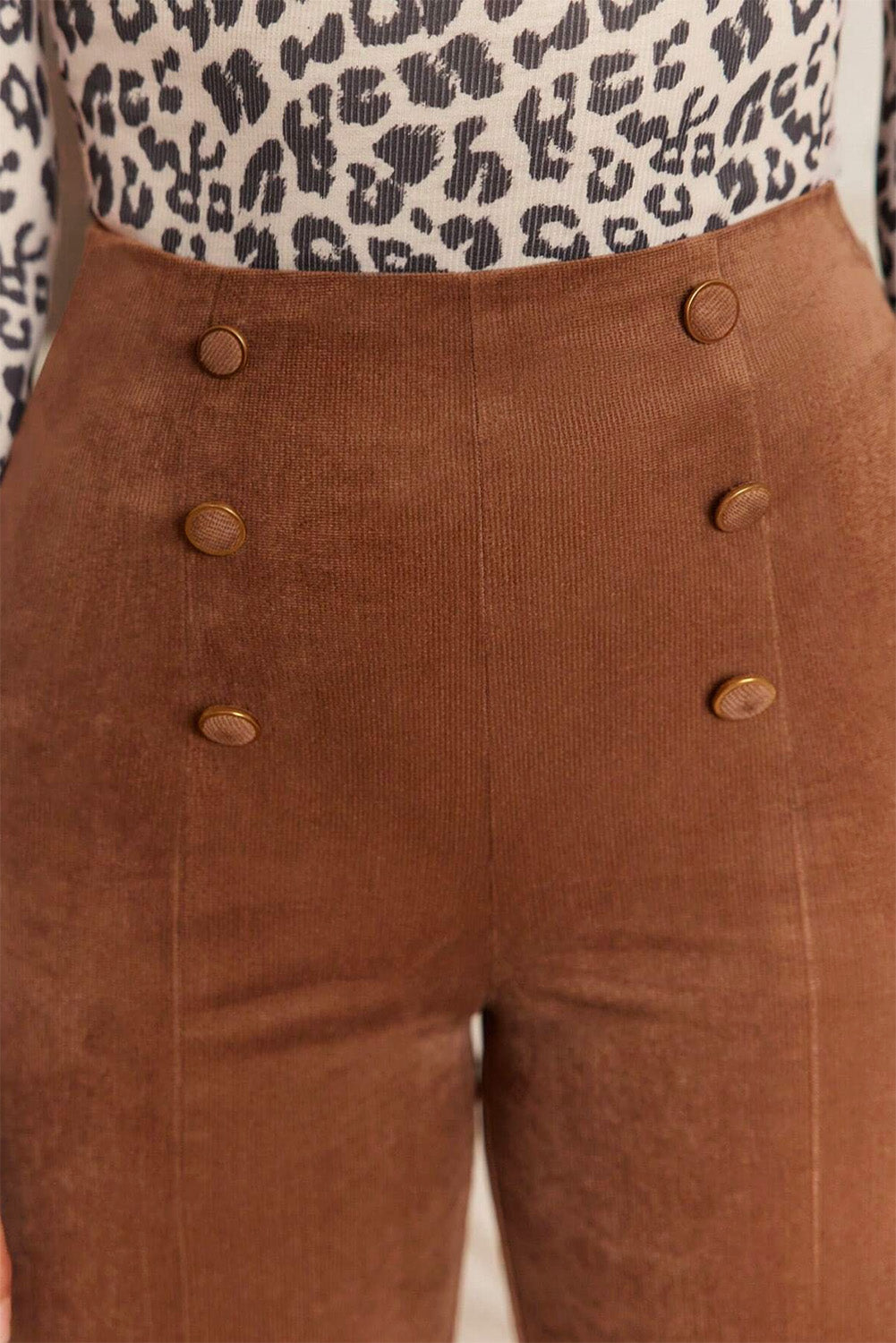 Chestnut Solid Color Double Breasted Straight Leg Pants Pants & Culotte JT's Designer Fashion