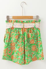 Green Floral Print Pocketed Front Knot High Waist Casual Shorts Casual Shorts JT's Designer Fashion
