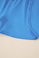 Blue Crossed Spaghetti Straps Drawstring Waist Sporty Romper Bottoms JT's Designer Fashion