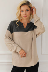 Carbon Grey Notched Neck Colorblock Corded Sweatshirt Sweatshirts & Hoodies JT's Designer Fashion