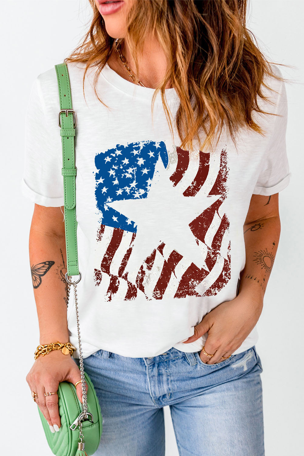 White American Flag Star Graphic Crew Neck T Shirt Graphic Tees JT's Designer Fashion