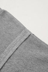 Gray Waffle knit Bishop Sleeve Split Oversized Top Long Sleeve Tops JT's Designer Fashion