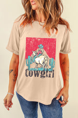 Khaki Cowgirl Rodeo Graphic Western Fashion Tee Graphic Tees JT's Designer Fashion