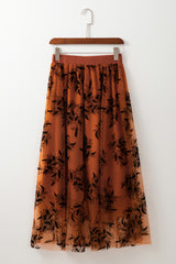 Gold Flame Floral Leaves Embroidered High Waist Maxi Skirt Skirts & Petticoat JT's Designer Fashion