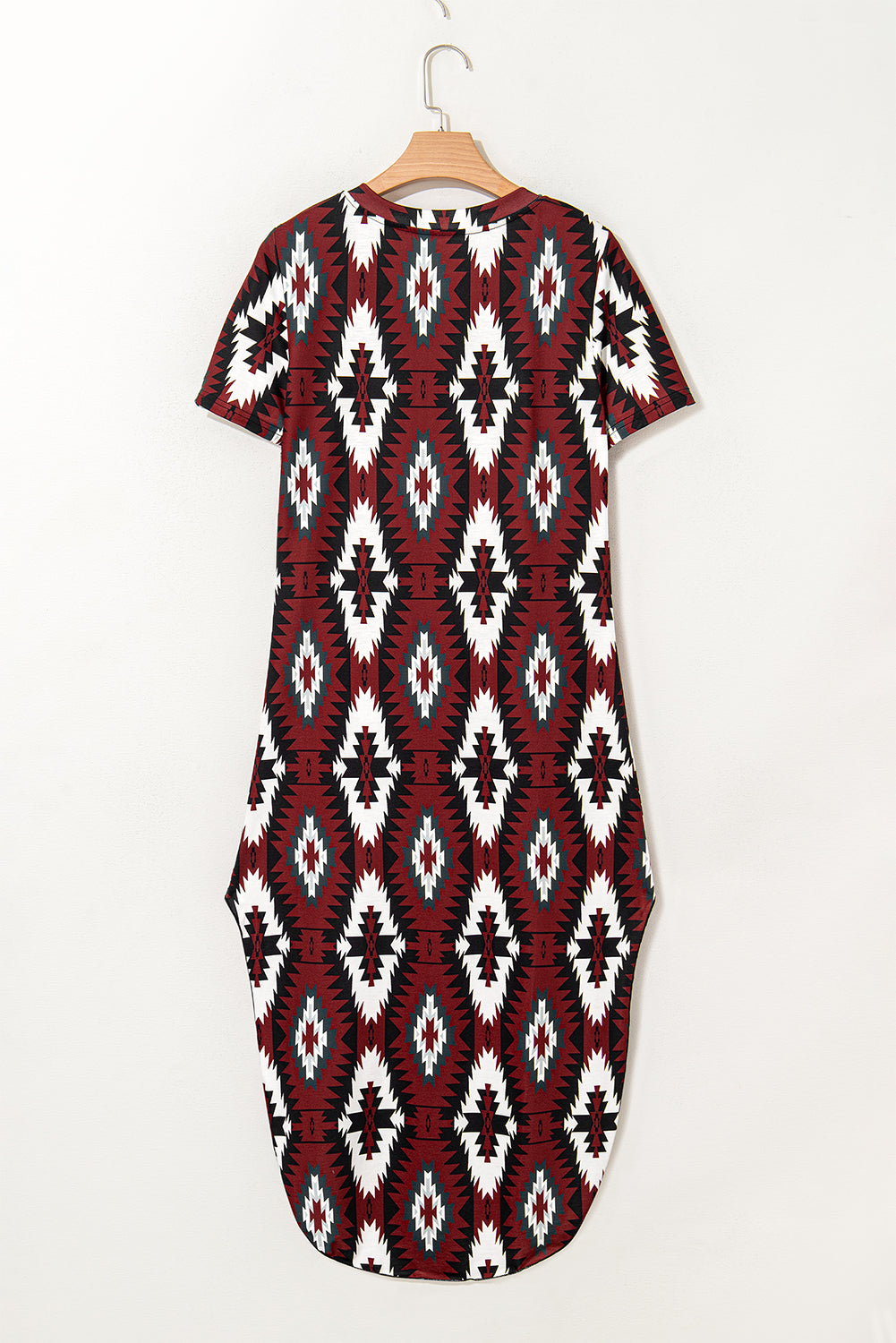 Red Western Aztec Printed Long T-shirt Dress T Shirt Dresses JT's Designer Fashion