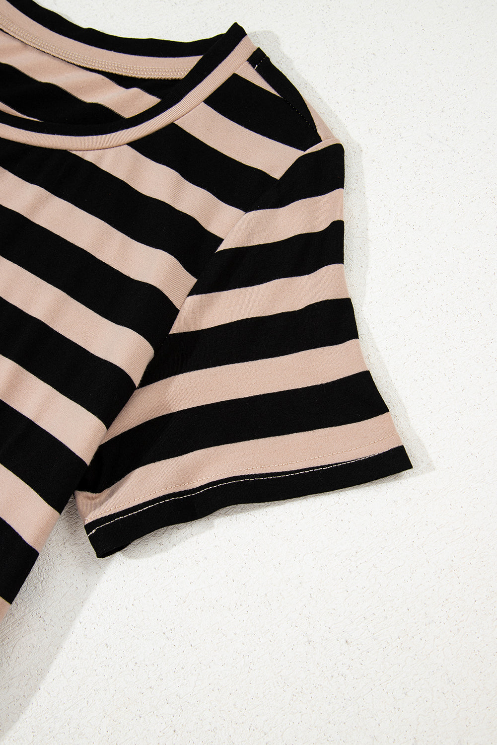 Black Stripe Casual Round Neck T-shirt Maxi Dress with Pockets T Shirt Dresses JT's Designer Fashion