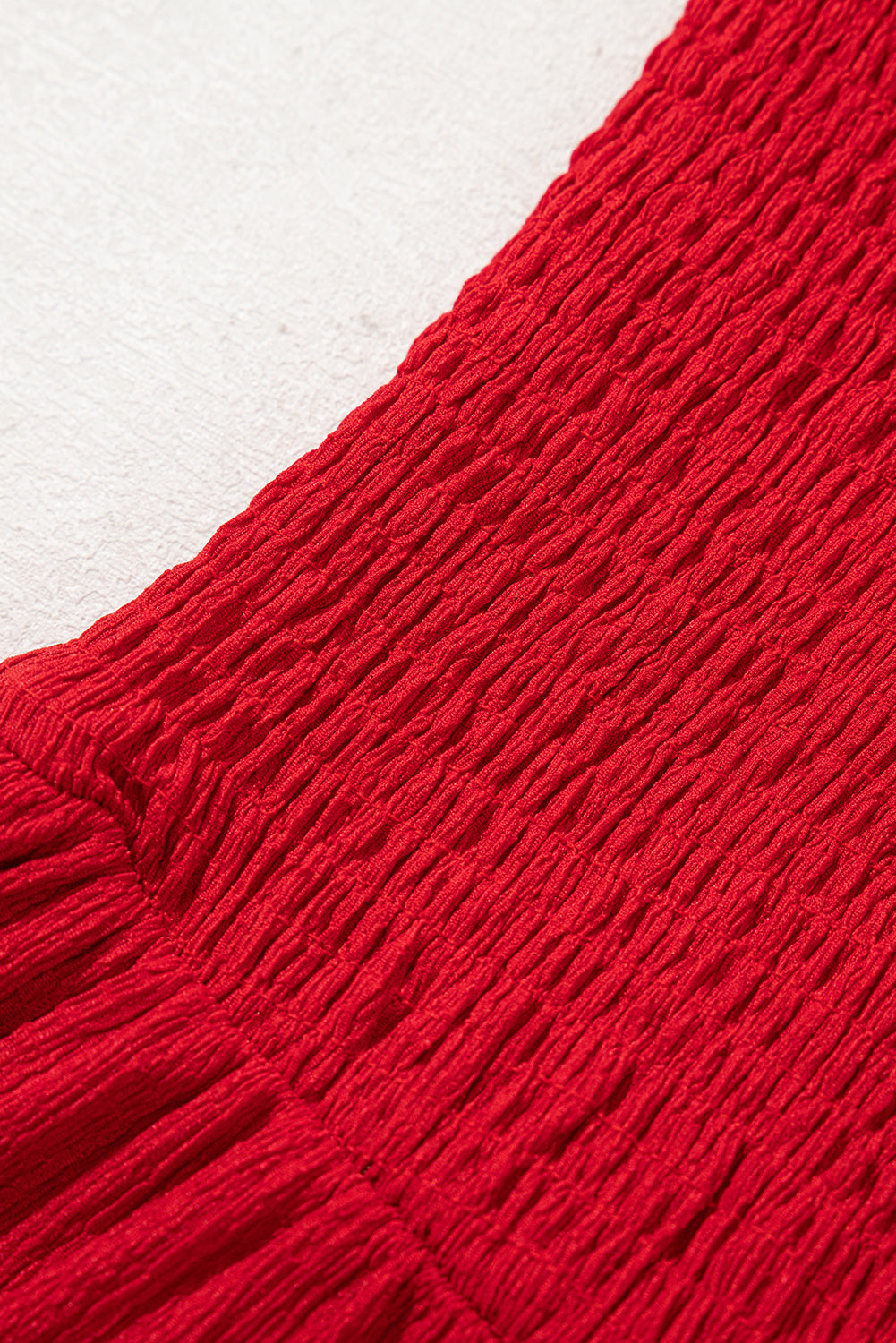 Racing Red Textured Shirred Ruffled Trim Spaghetti Strap Midi Dress Midi Dresses JT's Designer Fashion