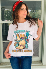 White RAISED ON COUNTRY MUSIC Western Graphic Tee Graphic Tees JT's Designer Fashion