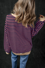 Red Stripe Oversized Contrast Trim Pullover Sweatshirt Sweatshirts & Hoodies JT's Designer Fashion
