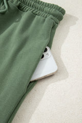 Mist Green Button Drawstring Hooded Pullover and Casual Short Set Short Sets JT's Designer Fashion