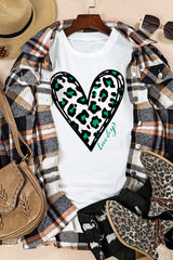 White Lucky Leopard Heart Print St Patricks Day T Shirt Graphic Tees JT's Designer Fashion