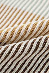 Brown Colorblock Textured Knit Bubble Sleeve Sweater Sweaters JT's Designer Fashion