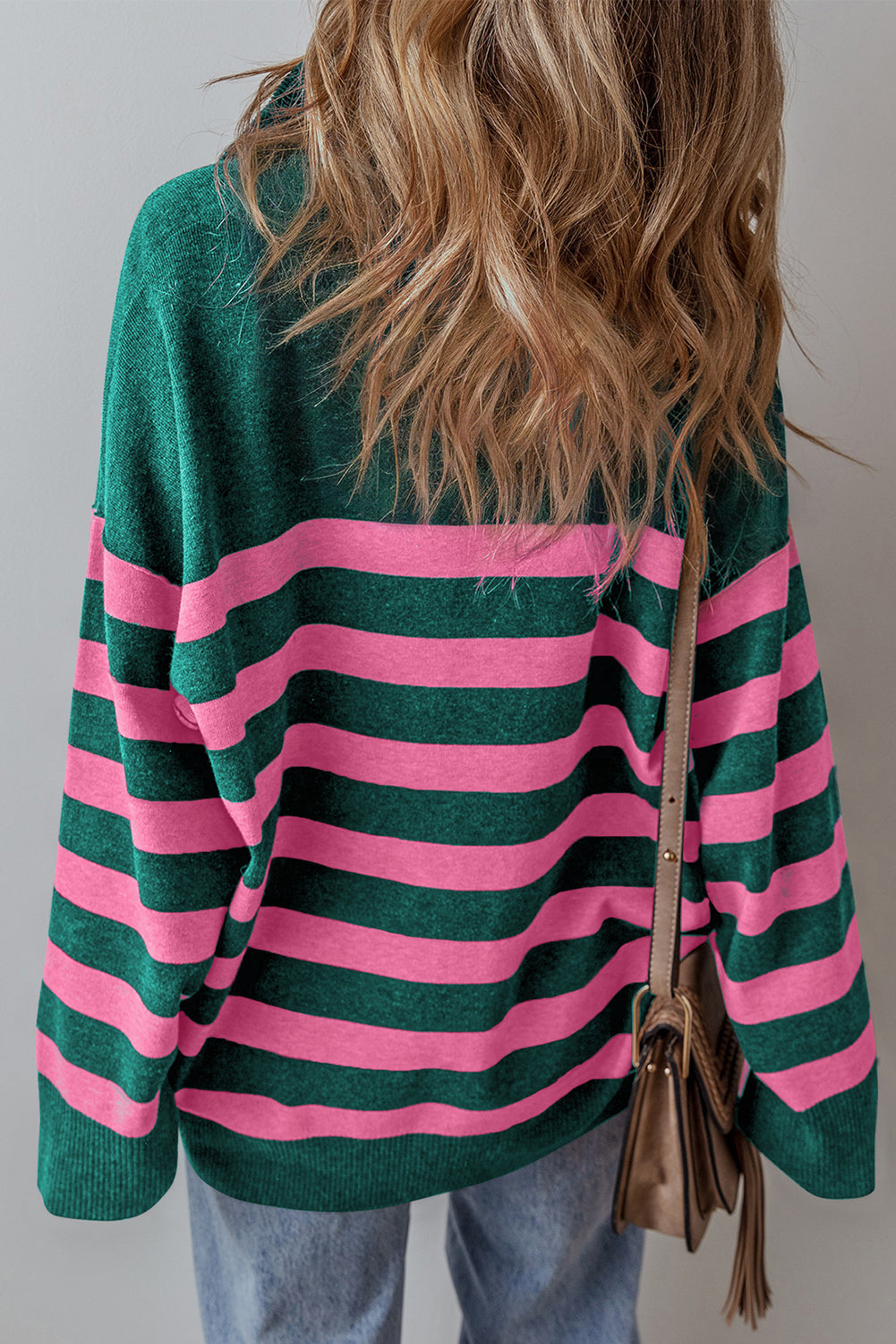 Green Collared Quarter Zipper Oversized Sweater Sweaters JT's Designer Fashion