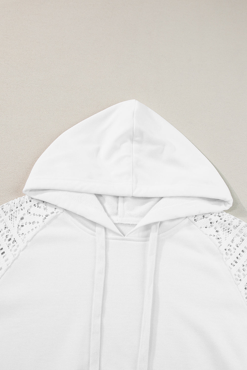 White Lace Patchwork Sleeve Drawstring Hoodie Sweatshirts & Hoodies JT's Designer Fashion