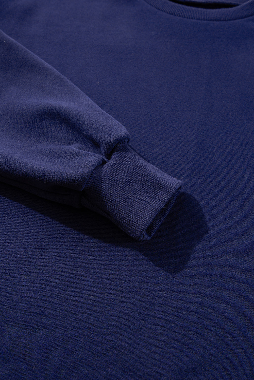 Navy Blue Solid Fleece Lined Drop Shoulder High Low Sweatshirt Sweatshirts & Hoodies JT's Designer Fashion