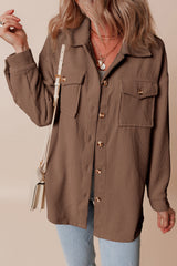 Chestnut Corduroy Flap Pocket Button Up Shacket Jackets JT's Designer Fashion