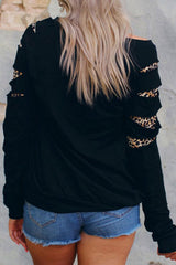 Black LOVE Sequin Pumpkin Leopard Print Cut Out Sleeve Sweatshirt Graphic Sweatshirts JT's Designer Fashion
