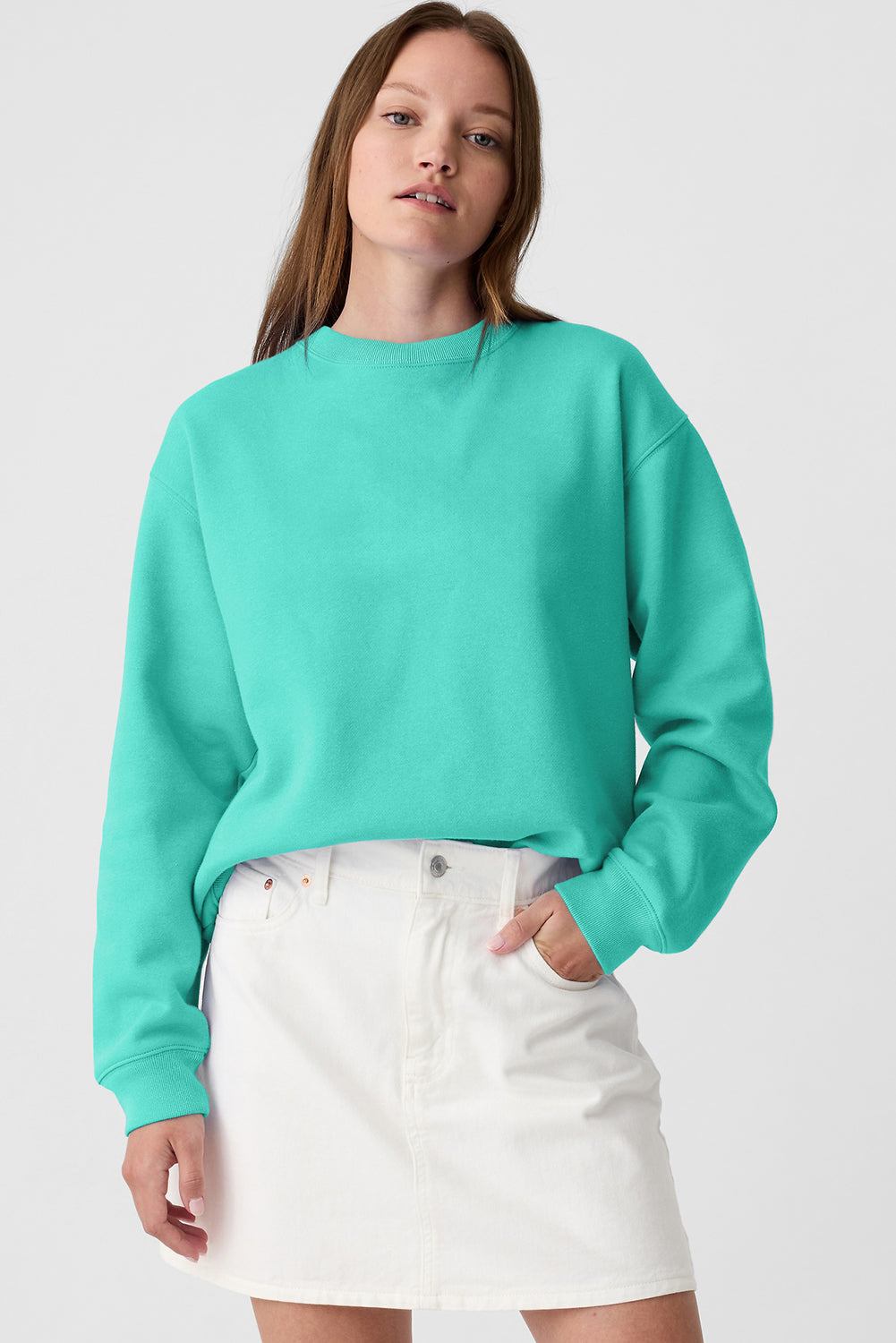 Aruba Blue Solid Fleece Lined Drop Shoulder Terry Sweatshirt Sweatshirts & Hoodies JT's Designer Fashion