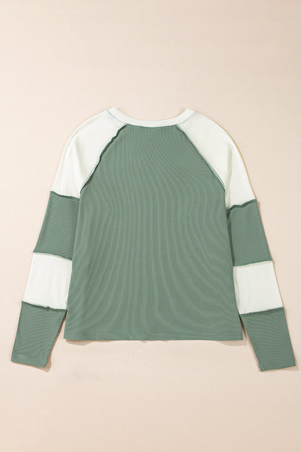 Mint Green Ribbed Colorblock Patchwork Raglan Long Sleeve Top Long Sleeve Tops JT's Designer Fashion