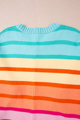 Yellow Stripe Gradient Striped Ribbed Edge Loose Sweater Sweaters JT's Designer Fashion