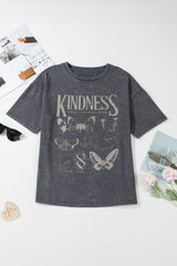 Dark Grey Kindness Butterflies Graphic Mineral Wash Loose Tee Graphic Tees JT's Designer Fashion
