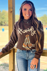 Coffee Western Howdy Boot Graphic High Neck Sweater Sweaters JT's Designer Fashion