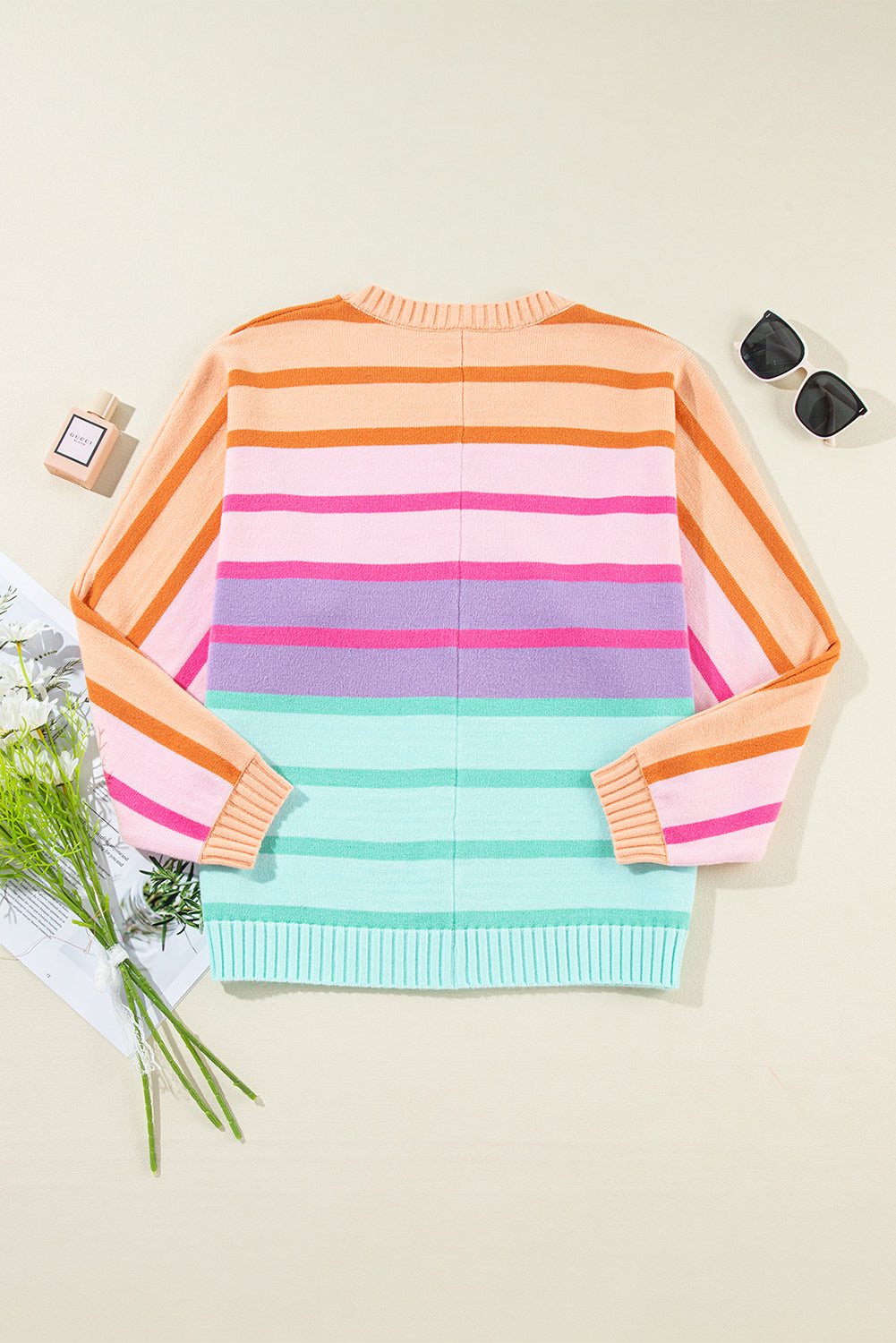Multicolour Gradient Ribbed Edge Loose Sweater Sweaters JT's Designer Fashion