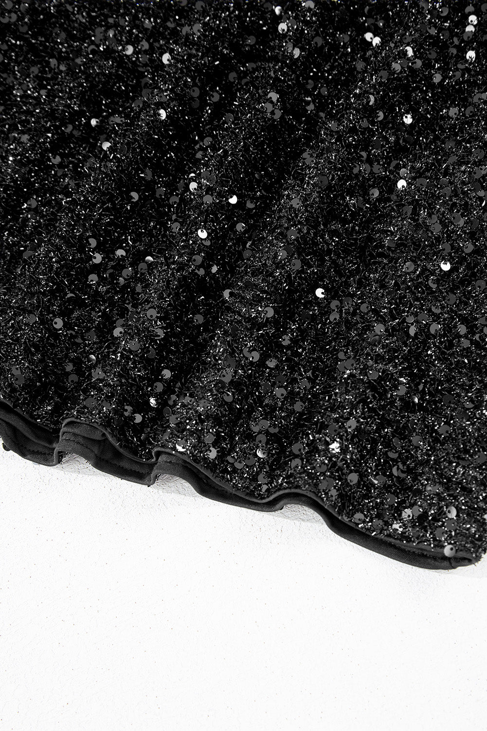 Color black Plus Size Bubble Sleeve V Neck Sequin Dress Plus Size Mini Dresses JT's Designer Fashion