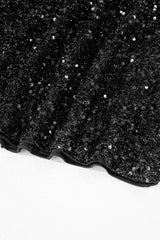 Color black Plus Size Bubble Sleeve V Neck Sequin Dress Plus Size Mini Dresses JT's Designer Fashion