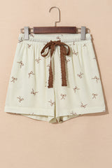 White Bow Print Lace Drawstring Casual Shorts Casual Shorts JT's Designer Fashion