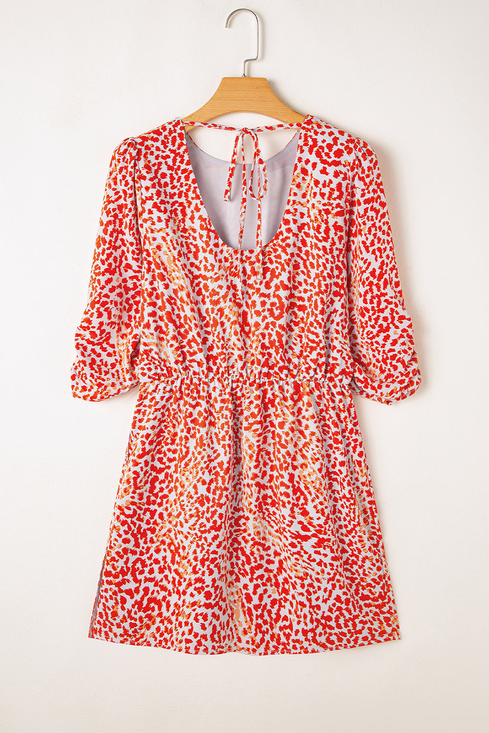Tomato Red Leopard Print Long Sleeve Hollowed Back Split Mini Dress Mini Dresses JT's Designer Fashion