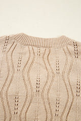 Smoke Gray Pearl Beaded Pointelle Knit V Neck Lace Patchwork Sleeve Sweater Sweaters JT's Designer Fashion