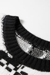 Black Halloween Ghost Checkered Drop Shoulder Sweater Sweaters JT's Designer Fashion