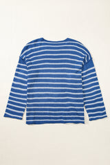 Sky Blue Stripe Drop Shoulder O Neck Plus Size Sweater Plus Size Sweaters & Cardigans JT's Designer Fashion