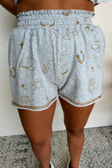 Gray Western Fashion Printed T Shirt Elastic Waist Shorts Set Short Sets JT's Designer Fashion