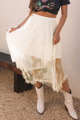 Beige Lace Cascading Tiered High Waist Maxi Skirt Skirts & Petticoat JT's Designer Fashion