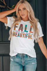 White FALL BEAUTIFUL Leopard Print Short Sleeve T Shirt Graphic Tees JT's Designer Fashion